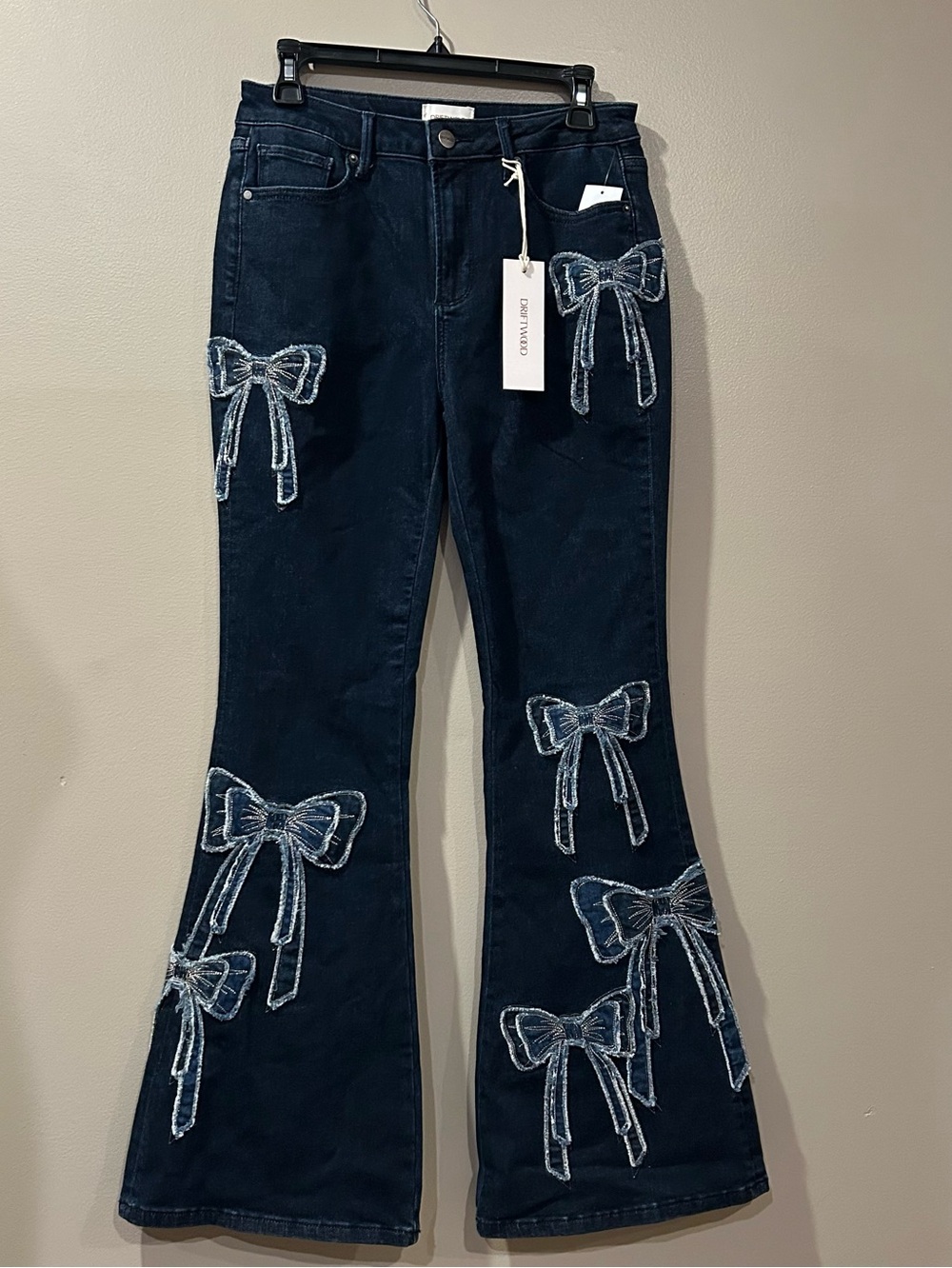 Driftwood Farrah What Fun Stretch Denim Patchwork Bow Flare Leg Jeans